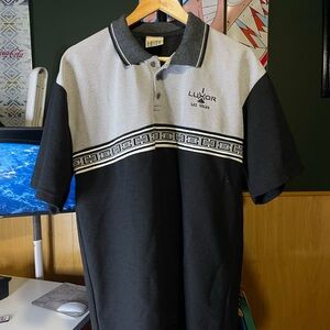 Vintage Luxor Las Vegas Men’s Black Gray Polo style textured double wall shirt